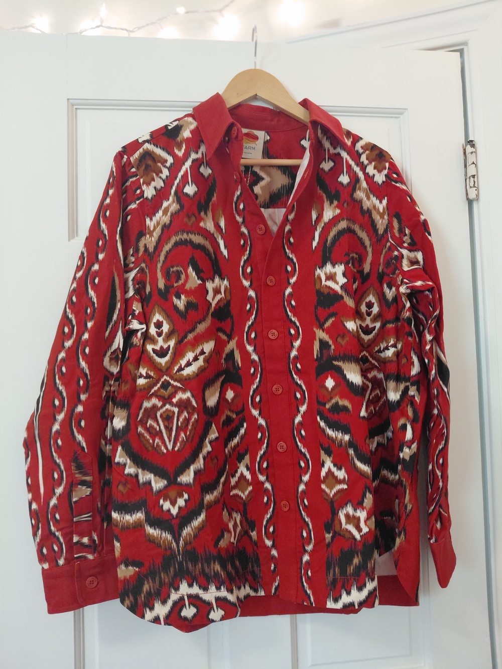 FARM Rio Red Multicolor Ikat-Style Button-Down Shirt